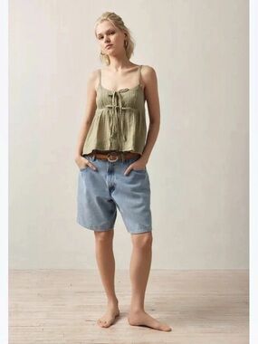 Love Trends Gauze Tie Front Camisole in Green Size Small NWT